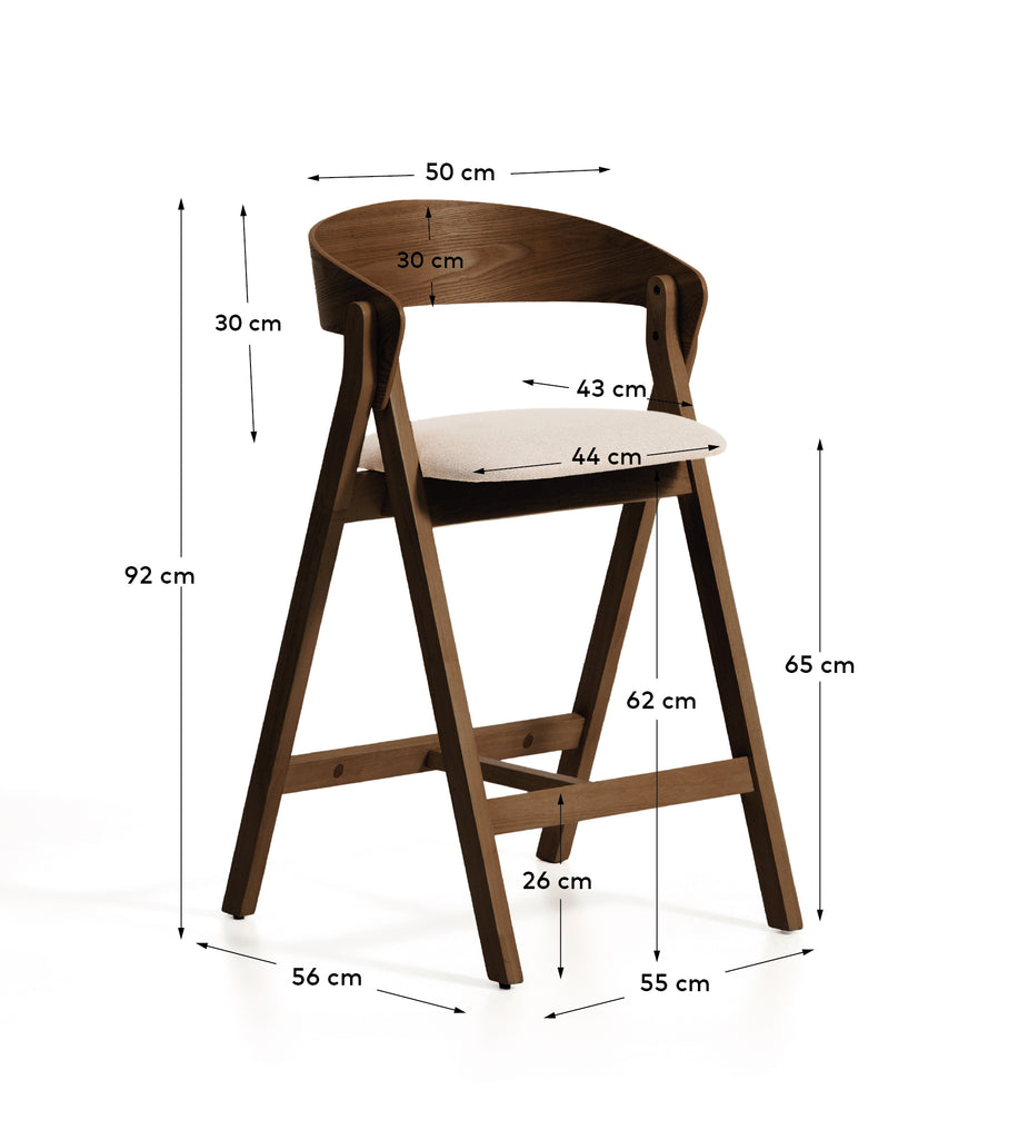 Tabouret Godia en placage de chêne avec finition ton noyer et chenille beige