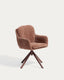 Chaise pivotante Lexa en tissu chenille caramel et pieds en acier finition caramel