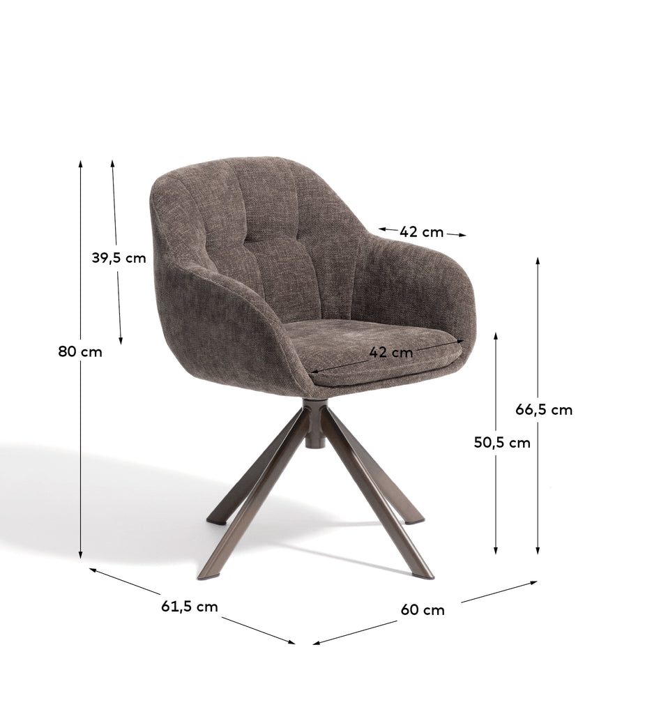 Chaise pivotante Dorina en tissu chenille marron et pieds en acier finition marron