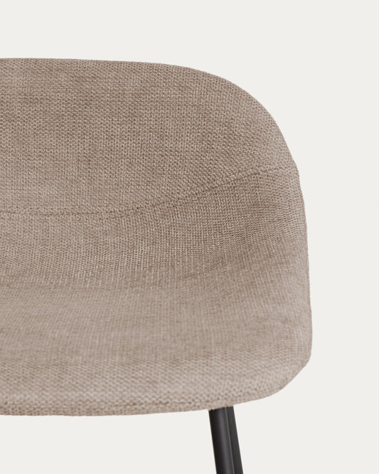 Tabouret Zahara en chenille marron avec pieds en acier finition noire 65 cm FSC 100 %