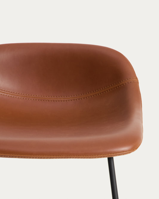 Tabouret Zahara en polyuréthane marron avec pieds en acier finition noire 76 cm FSC 100 %