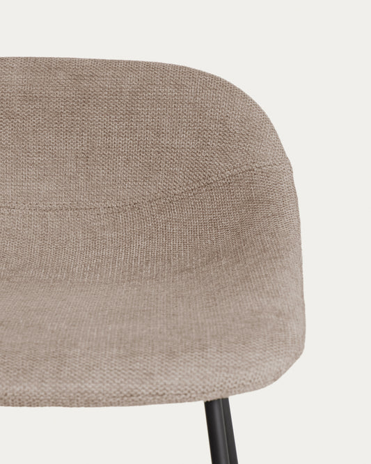 Tabouret Zahara en chenille marron avec pieds en acier finition noire 76 cm FSC 100 %