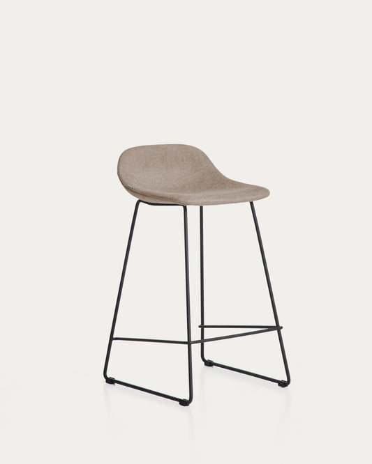 Tabouret Zahara en chenille marron avec pieds en acier finition noire 76 cm FSC 100 %