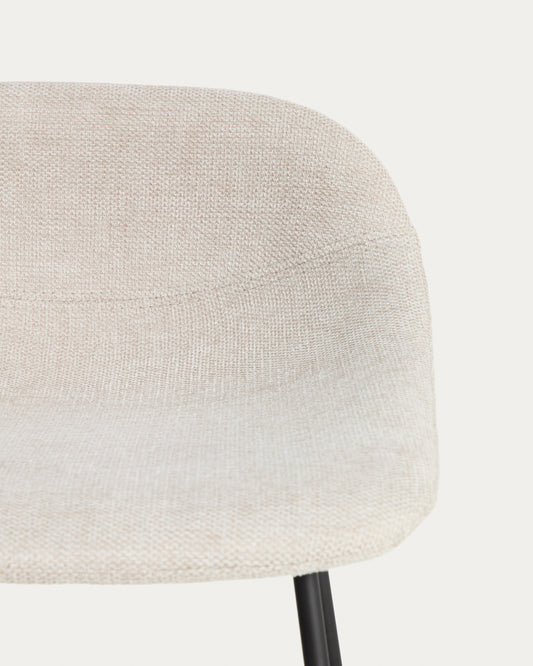 Tabouret Zahara en chenille beige avec pieds en acier finition noire 76 cm FSC 100 %
