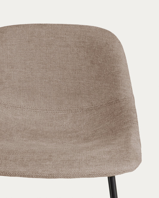 Tabouret Zahara en chenille marron avec pieds en acier finition noire 65 cm FSC 100 %