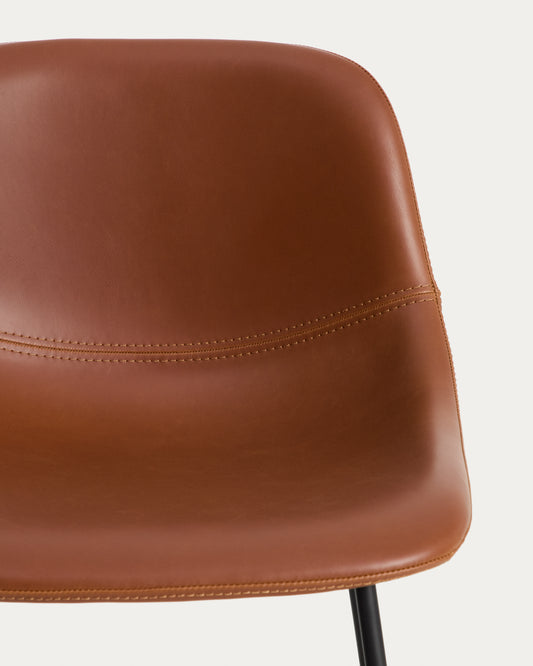 Tabouret Zahara en polyuréthane marron avec pieds en acier finition noire 76 cm FSC 100 %