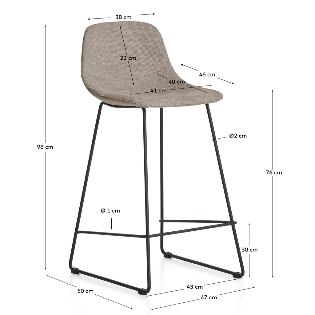Tabouret Zahara en chenille marron avec pieds en acier finition noire 76 cm FSC 100 %