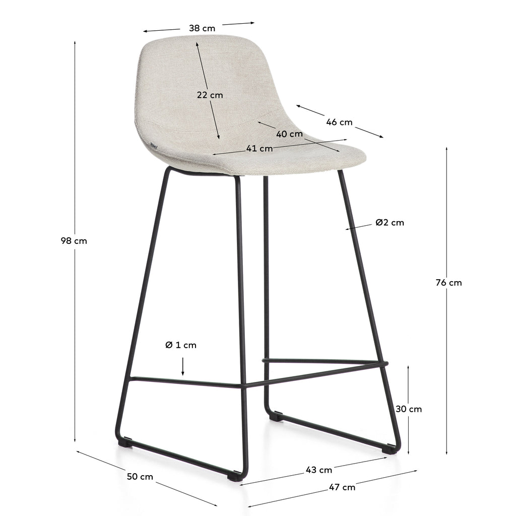 Tabouret Zahara en chenille beige avec pieds en acier finition noire 76 cm FSC 100 %