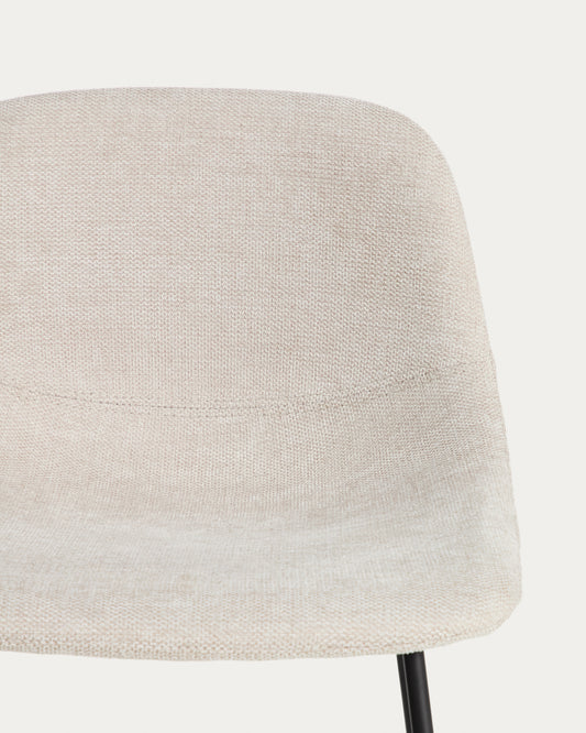 Tabouret Zahara en chenille beige avec pieds en acier finition noire 76 cm FSC 100 %
