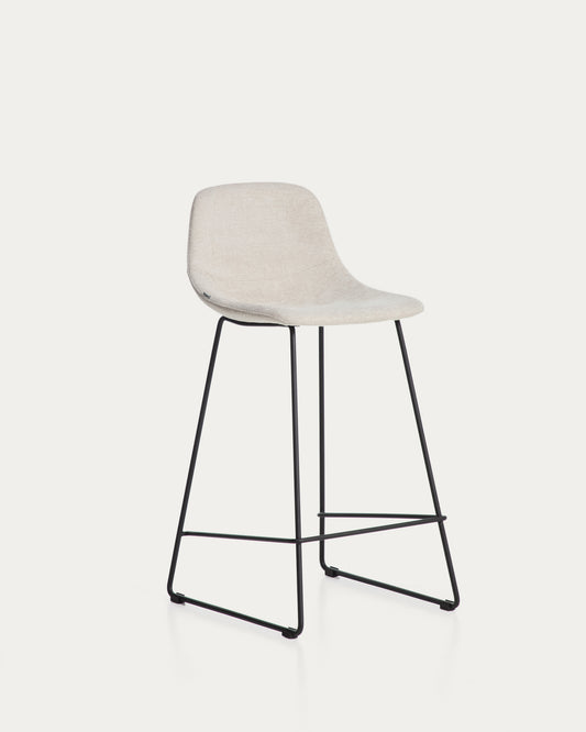Tabouret Zahara en chenille beige avec pieds en acier finition noire 76 cm FSC 100 %