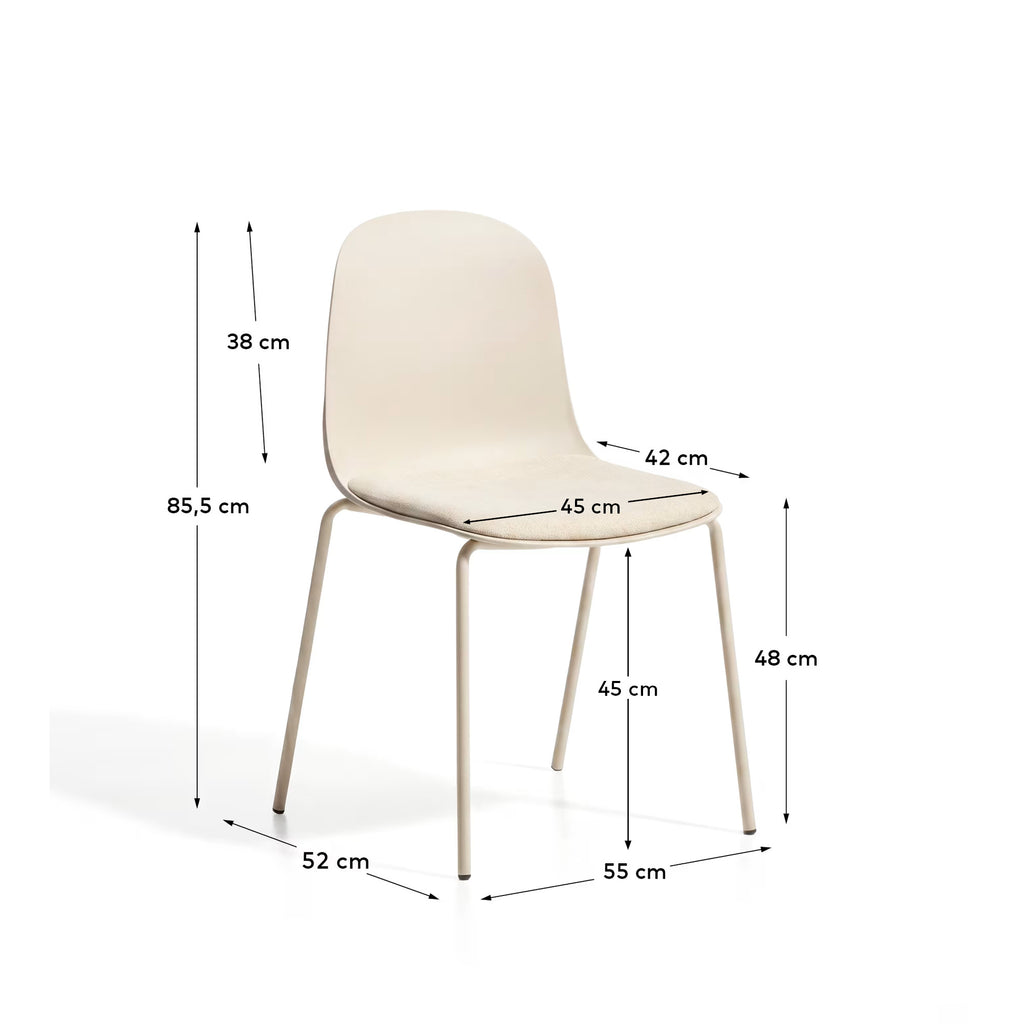 Chaise Debari avec coussin en chenille et pieds en acier finition beige