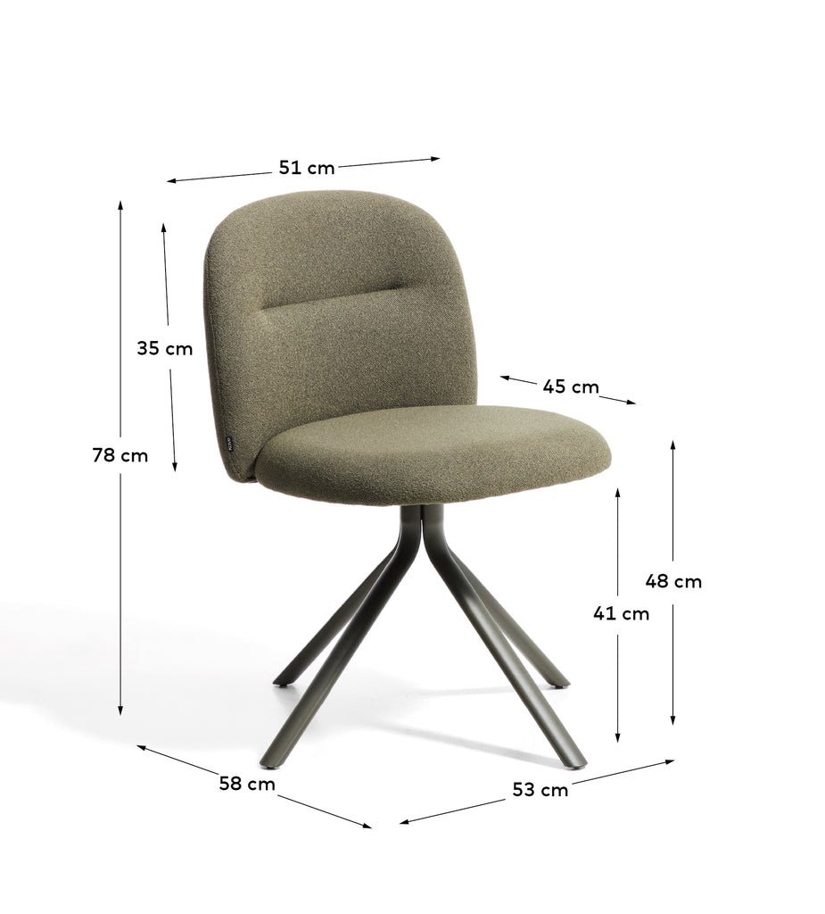 Chaise pivotante Arino en chenille verte et pieds en métal vert FSC 100%