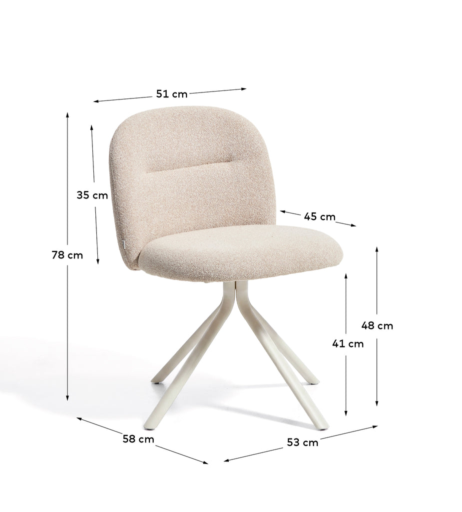 Chaise pivotante Arino en chenille beige et pieds en métal beige