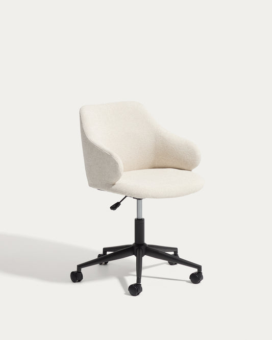 Chaise de bureau Einara en chenille beige et pieds en acier noir