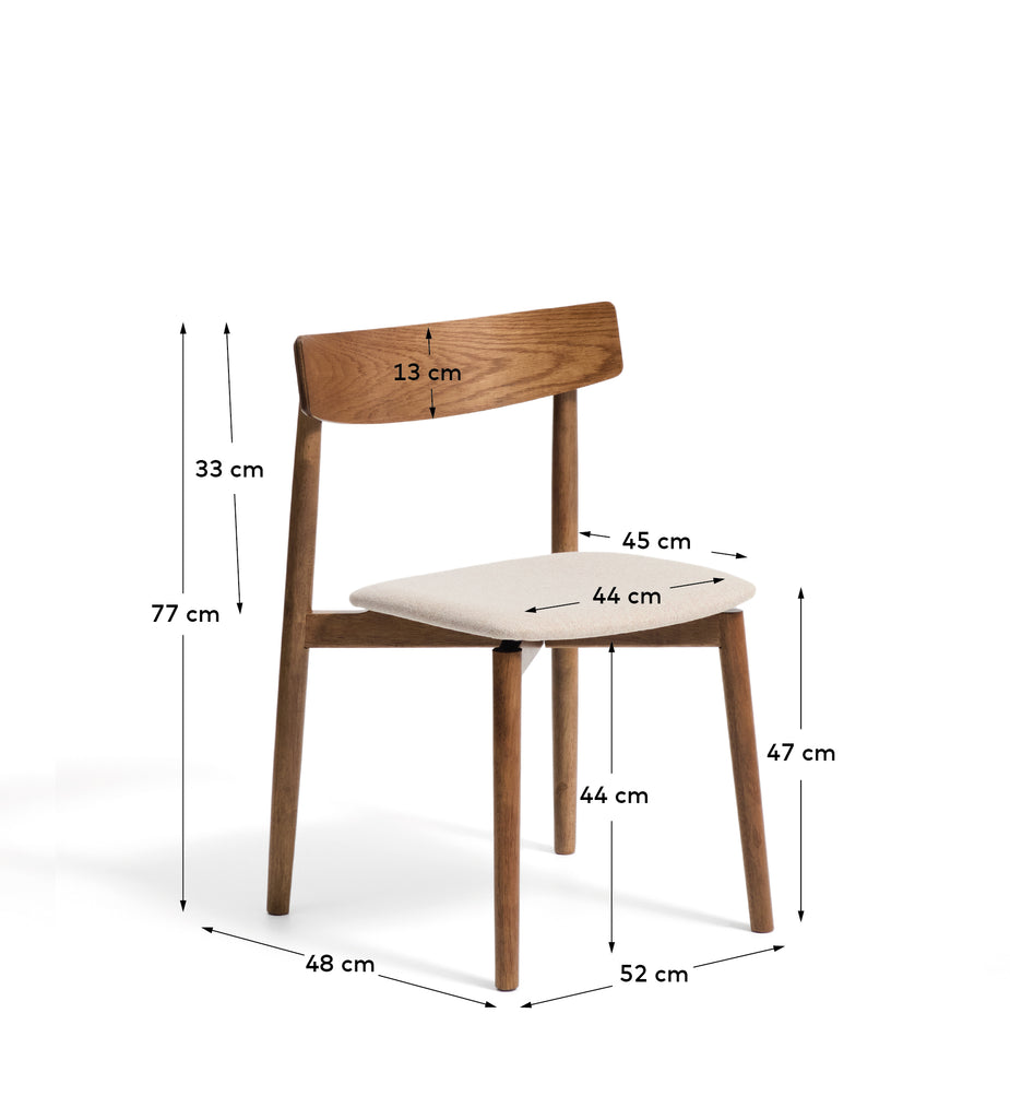 Evera chair in oak veneer with walnut finish and brown chenille