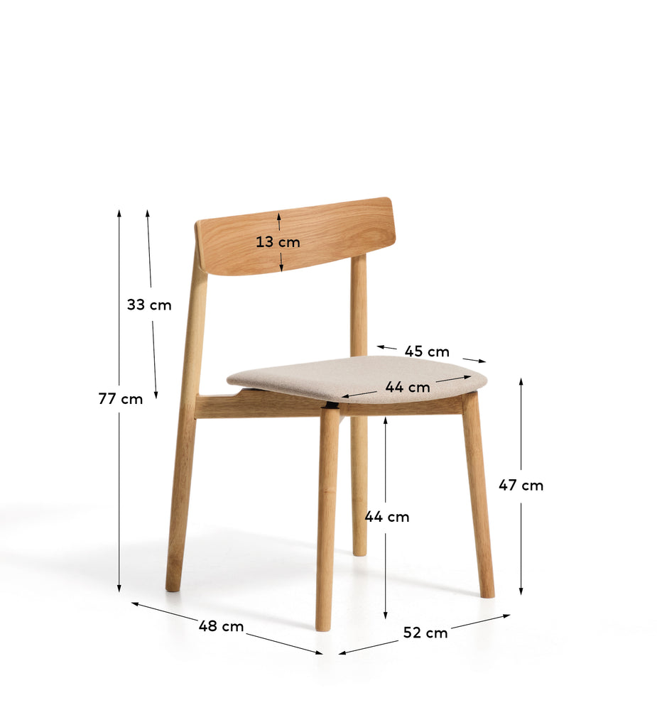 Chaise Evera en placage de chêne avec finition ton naturel et chenille beige