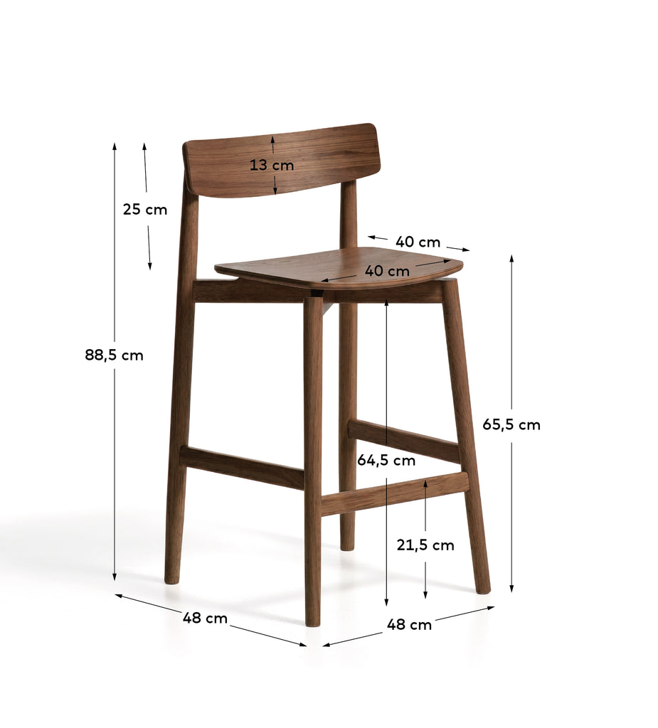 Evera stool with backrest in oak veneer with walnut finish 65cm