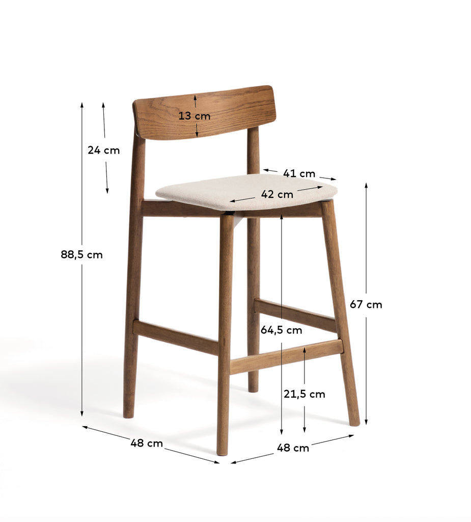 Tabouret Evera avec dossier en placage de chêne avec finition ton noyer et chenille marron 65 cm