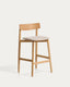 Tabouret Evera avec dossier en placage de chêne avec finition ton naturel et chenille beige 65 cm