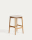 Tabouret Evera en placage de chêne avec finition ton naturel et chenille beige 65 cm