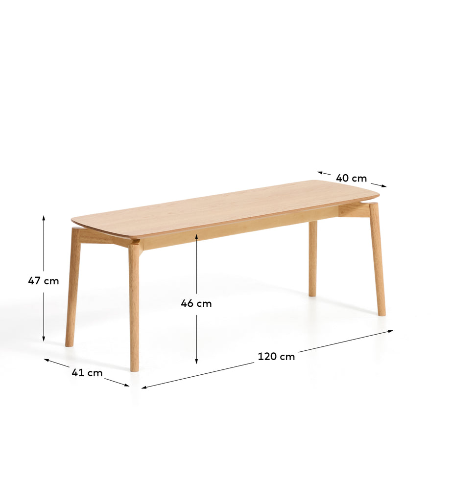 Banc Evera en placage de chêne avec finition ton naturel et chenille beige 122 cm