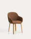 Meila chair with armrests in terracotta chenille with legs in solid ash wood with natural finish 