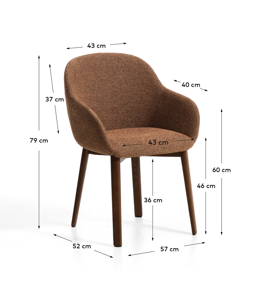 Meila chair with armrests in terracotta chenille with legs in solid ash wood with walnut finish