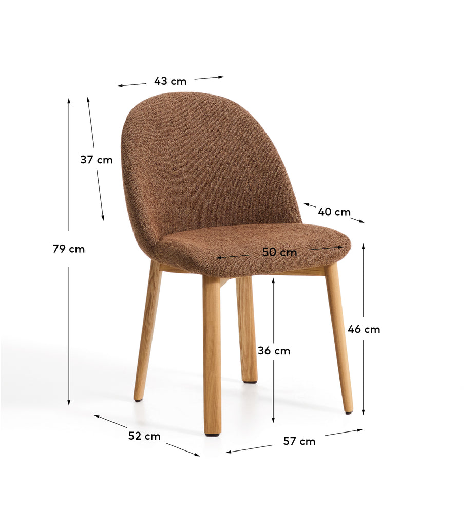 Meila chair in terracotta chenille with legs in solid ash wood with natural finish 