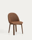 Chaise Meila en chenille terracotta et pieds en bois de frêne avec finition ton noyer