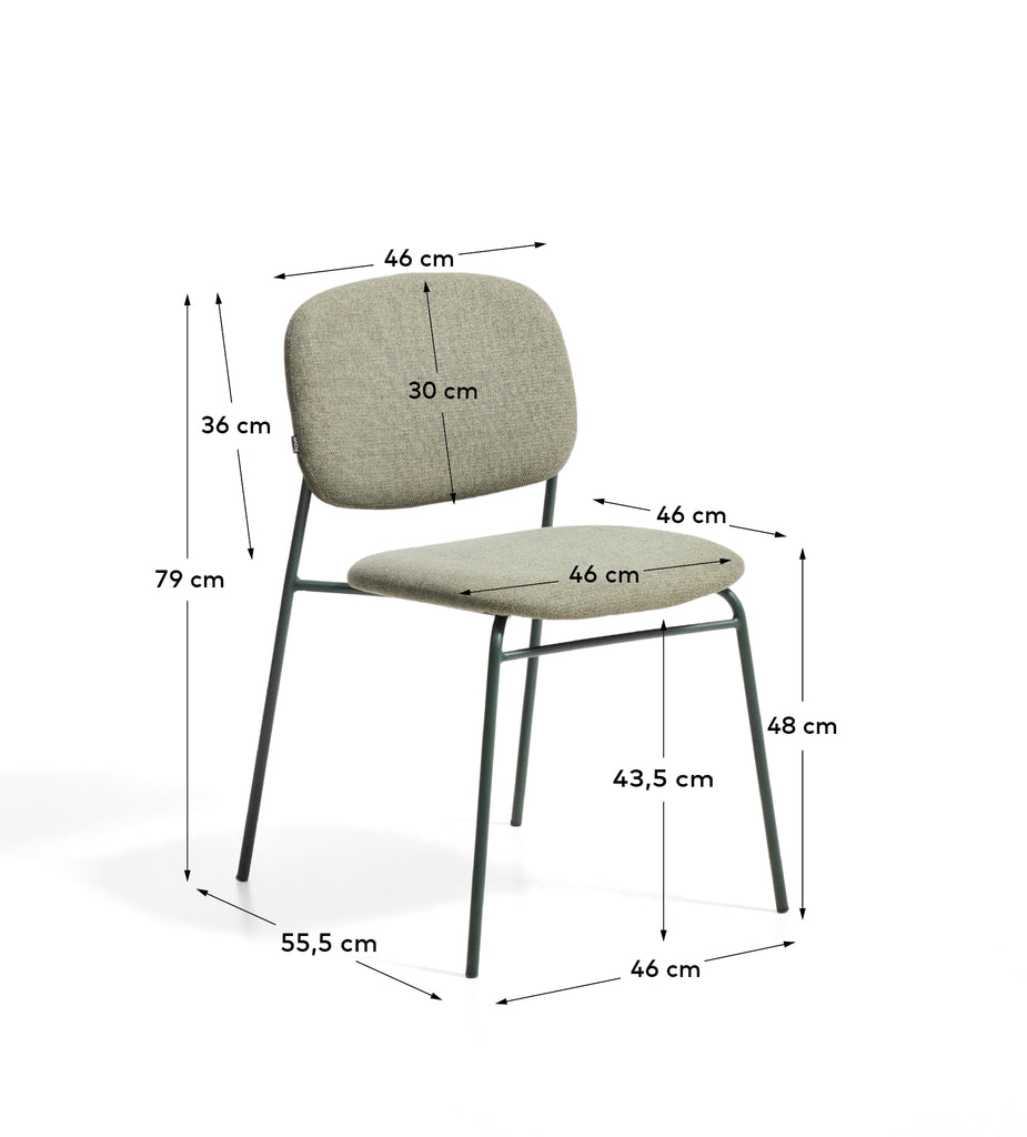 Chaise empilable Meli en chenille verte et pieds en métal vert FSC Mix Credit