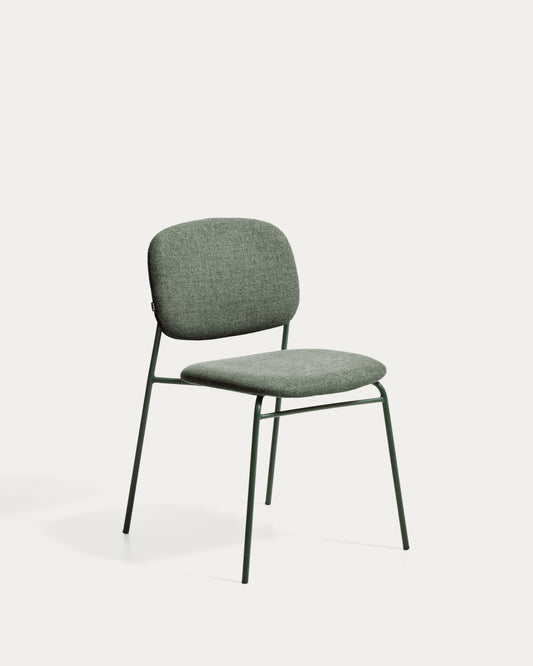 Chaise empilable Meli en chenille verte et pieds en métal vert FSC Mix Credit