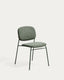 Chaise empilable Meli en chenille verte et pieds en métal vert FSC Mix Credit