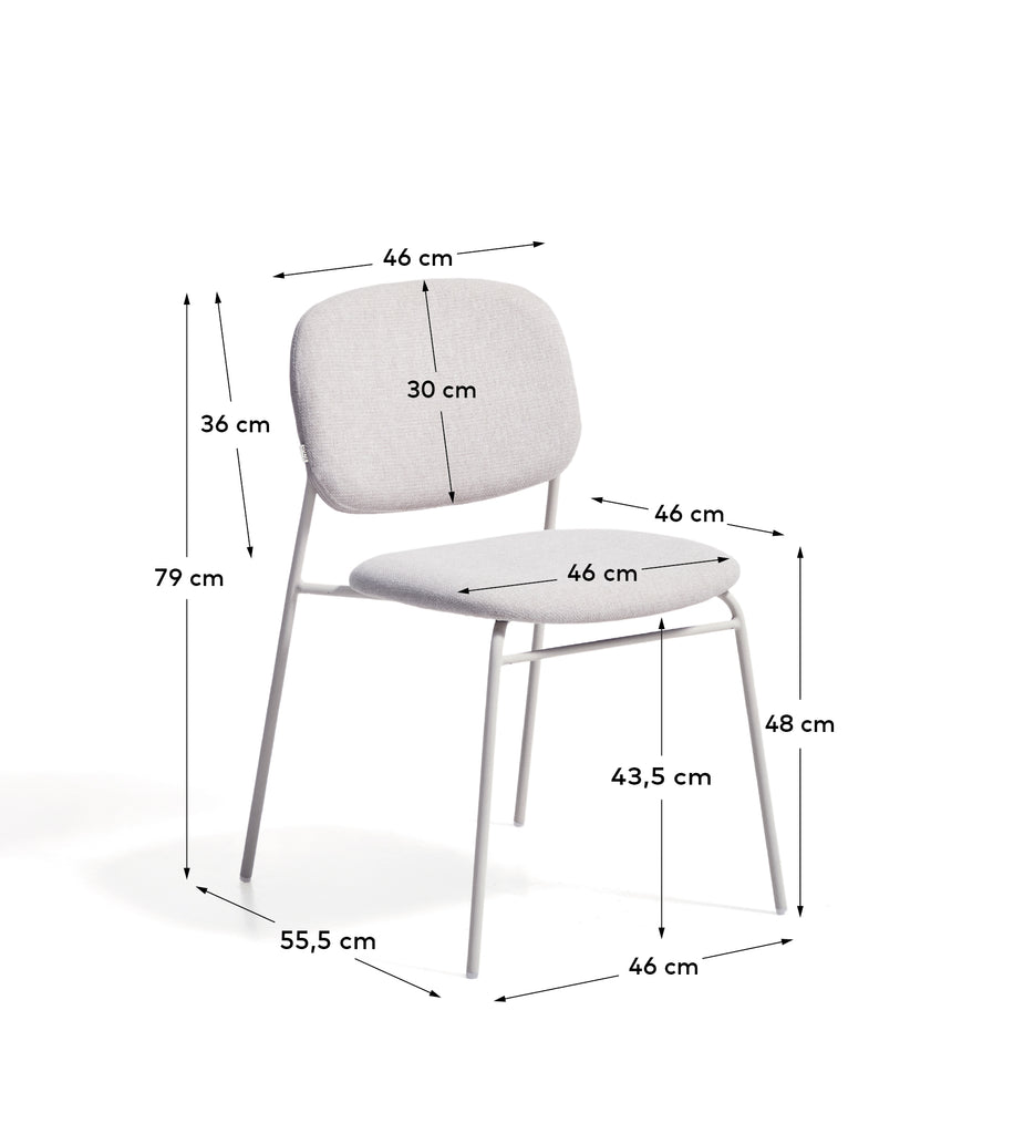 Chaise empilable Meli en chenille beige et pieds en métal beige FSC Mix Credit