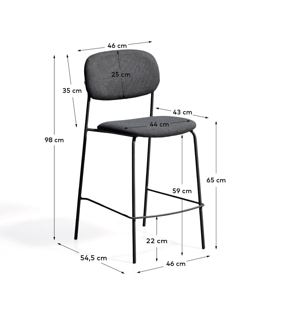 Meli stackable stool in grey chenille with grey metal legs FSC Mix Credit 65cm