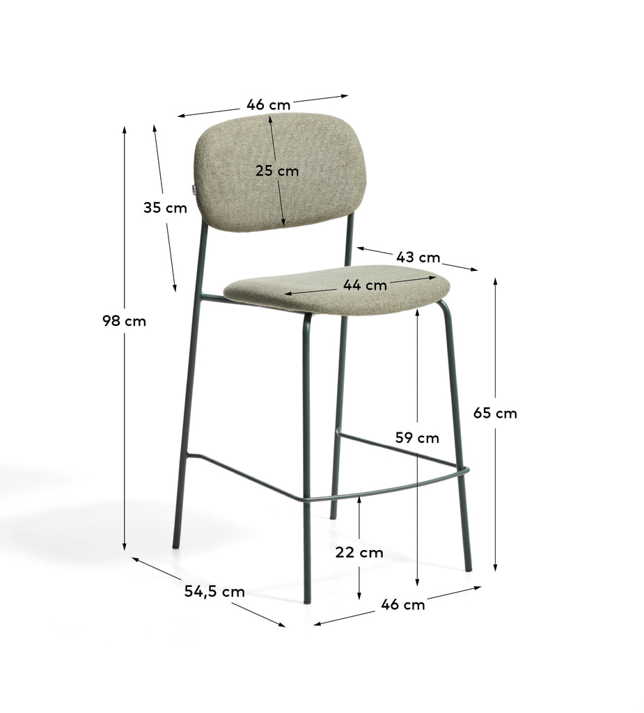 Tabouret empilable Meli en chenille verte et pieds en métal vert FSC Mix Credit 65 cm