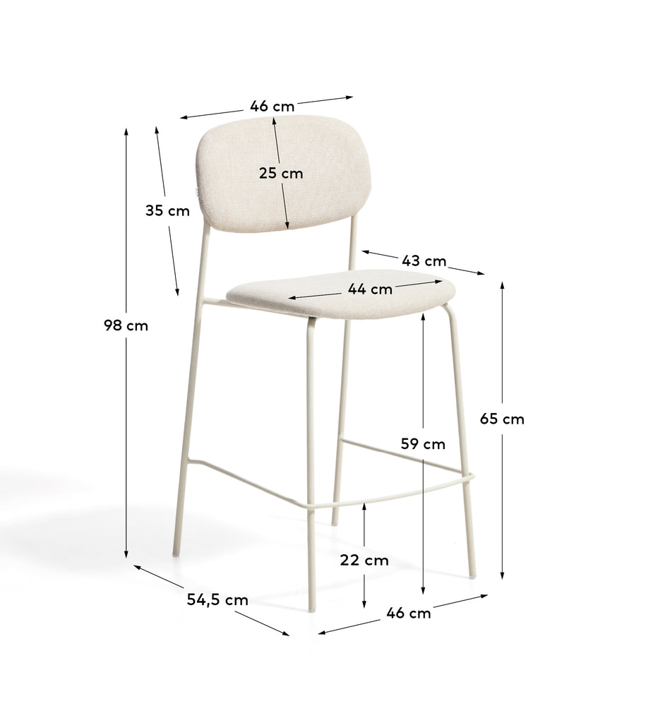 Meli stackable stool in beige chenille with beige metal legs FSC Mix Credit 65cm