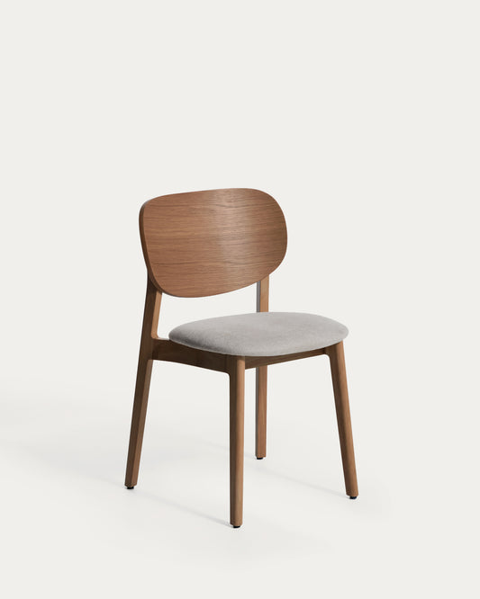 Chaise Ludara en placage de chêne avec finition noyer et chenille marron