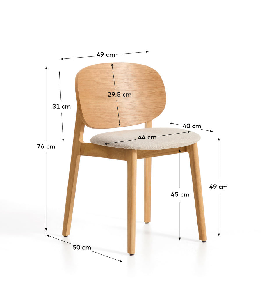 Chaise Ludara en placage de chêne et chenille beige