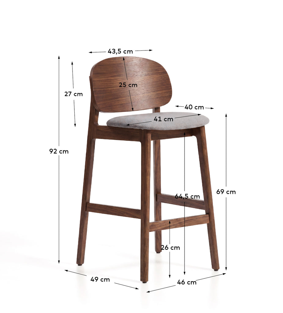 Tabouret Ludara en placage de chêne avec finition noyer et chenille marron 65 cm