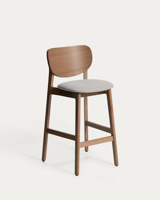 Tabouret Ludara en placage de chêne avec finition noyer et chenille marron 65 cm