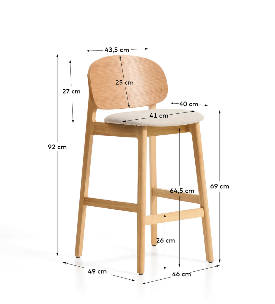 Tabouret Ludara en placage de chêne et chenille beige 65 cm