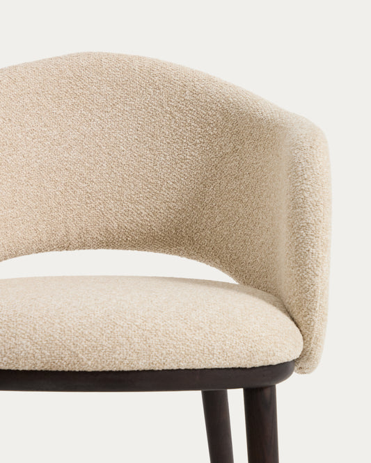 Maina chair in thick beige chenille with solid ash wood legs and a ebonised finish, FSC Mix Credit