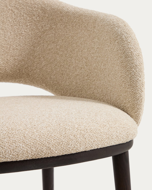 Maina chair in thick beige chenille with solid ash wood legs and a ebonised finish, FSC Mix Credit