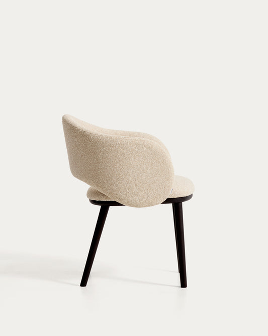 Maina chair in thick beige chenille with solid ash wood legs and a ebonised finish, FSC Mix Credit