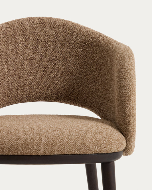 Maina chair in thick brown chenille with solid ash wood legs and a ebonised finish, FSC Mix Credit