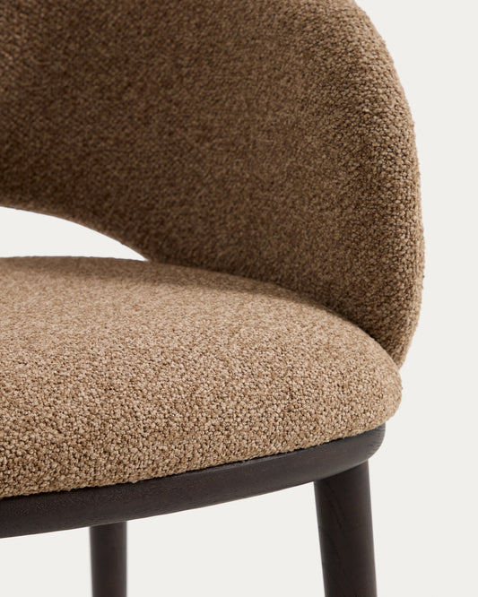 Maina chair in thick brown chenille with solid ash wood legs and a ebonised finish, FSC Mix Credit
