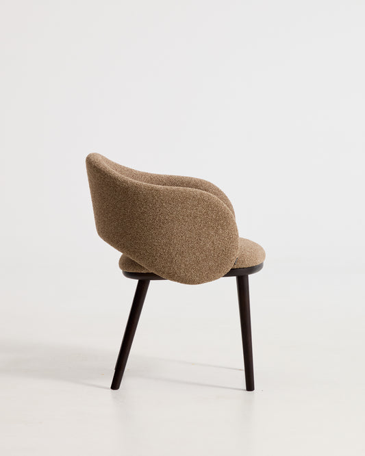 Maina chair in thick brown chenille with solid ash wood legs and a ebonised finish, FSC Mix Credit