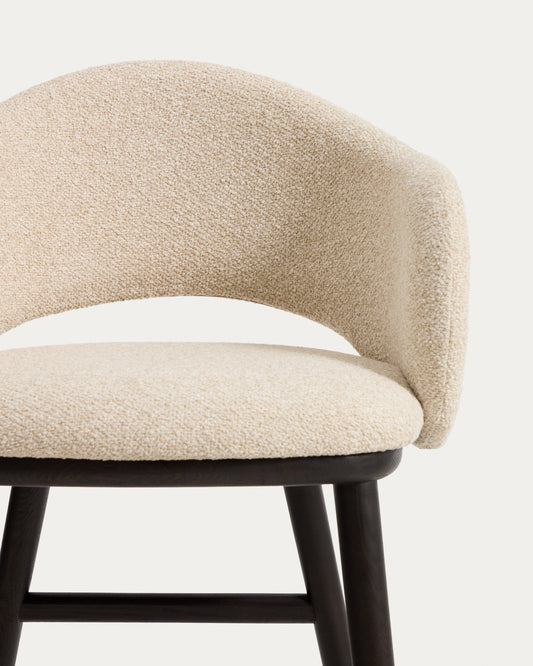 Maina stool in thick beige chenille with solid ash wood legs and a ebonised finish, FSC Mix Credit 65 cm