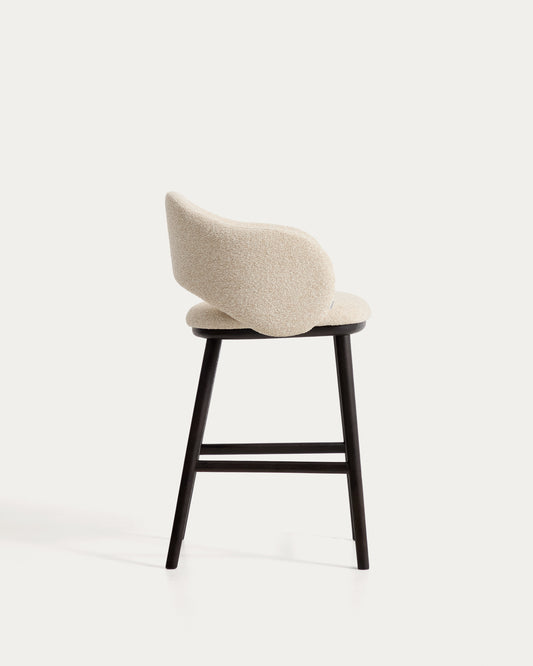 Maina stool in thick beige chenille with solid ash wood legs and a ebonised finish, FSC Mix Credit 65 cm
