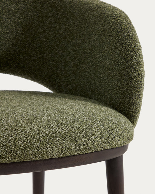 Maina chair in thick chenille green and solid ash wood legs with ebonised finish FSC Mix Credit